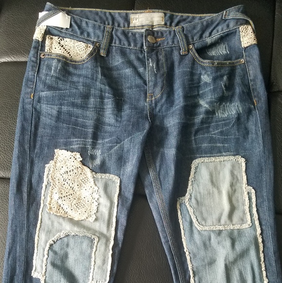 !!SOLD!!Free People Patchwork Crochet Jeans | 27 - Picture 3 of 7
